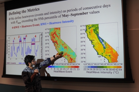 Presenter presenting california heat map