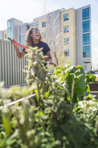 Allajah Wheatley laughing in garden